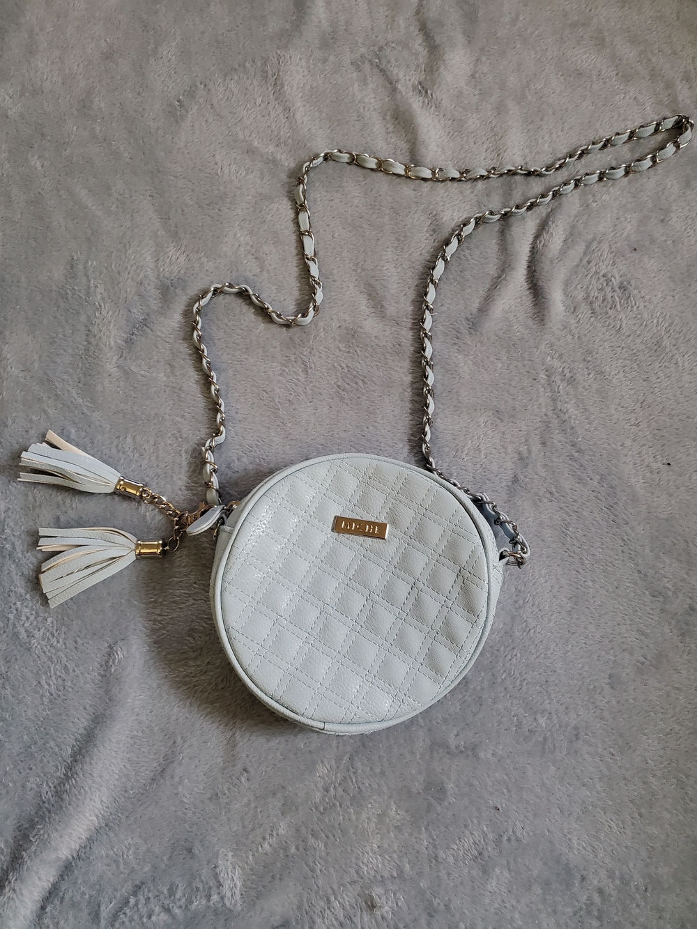 Miche Light Blue Quilted Round Crossbody with Tassel Chain